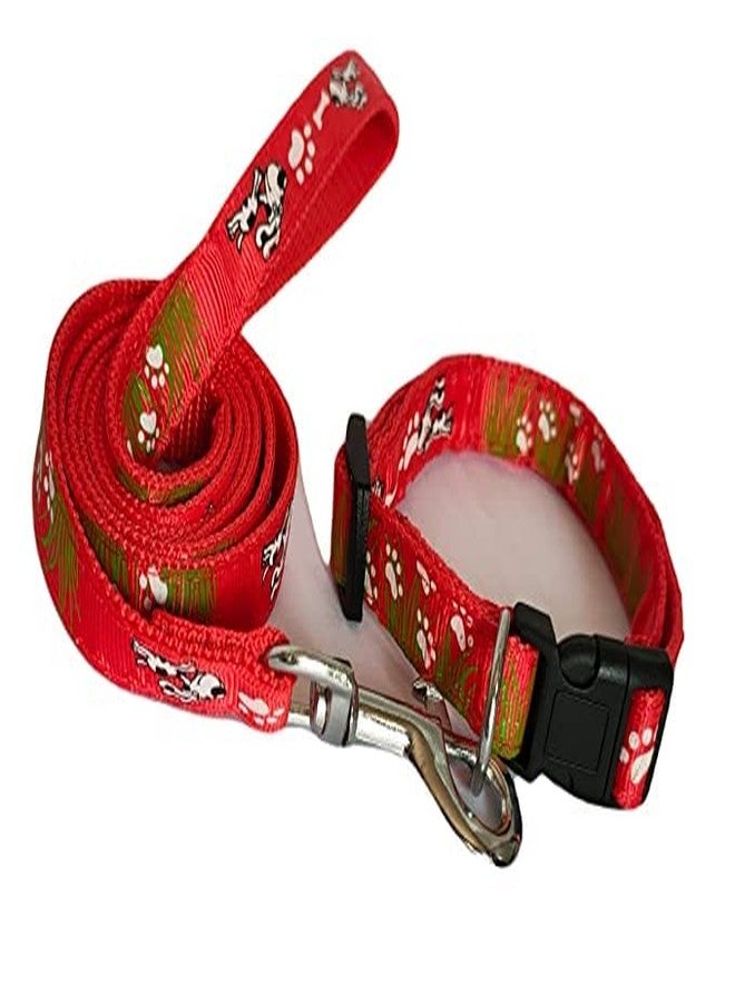 Pups&Pets Dog Printed Collar and Leash Set 15 MM- Adjustable Nylon Collar with Bell for Small and Medium Dogs, Collar and Leash Set for Puppies, Dog & Cat (Red) - Image 2